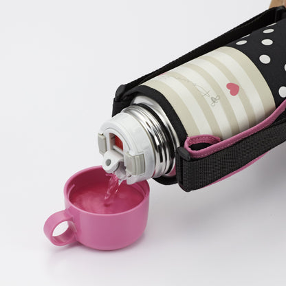 Tiger 800ml Stainless Steel Water Bottle with Cup and Pouch Sahara Pink Dot