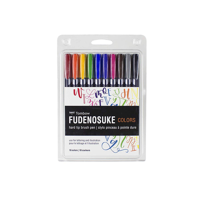 Tombow Fudenosuke 毛笔套装 10 支鲜艳颜色 WS-BH10C 书写工具