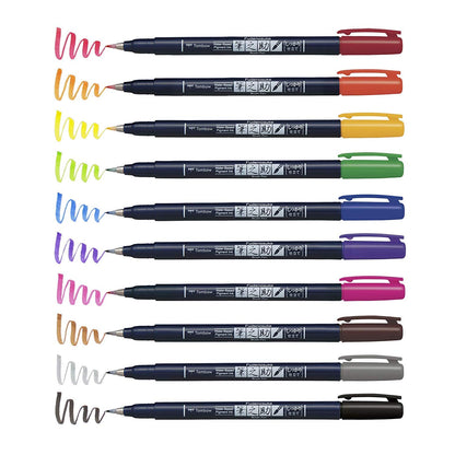 Tombow Fudenosuke Brush Pen Set 10 Vibrant Colors WS-BH10C Writing Tool