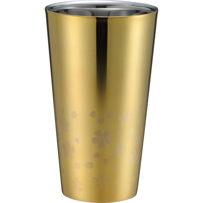 Wahei Freiz Double Wall Tumbler Gold Sakura Pattern Insulated Cup