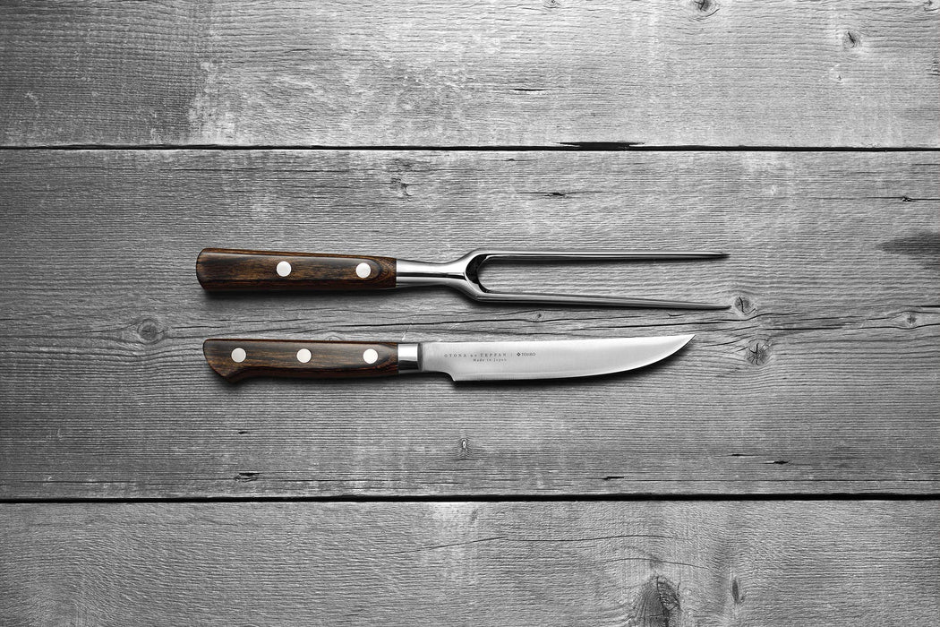 Oaks Wooden Handle Japanese Steak Knife and Carving Fork Set Durable Sharp