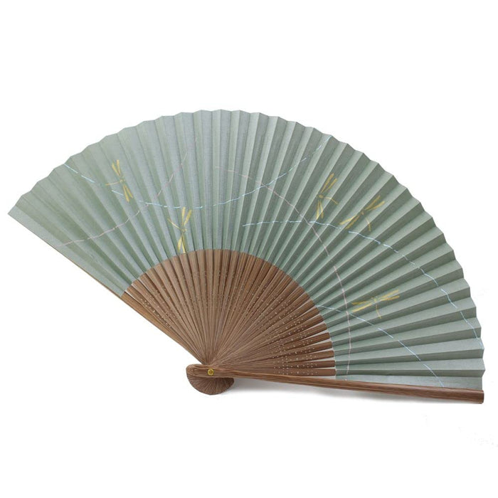 Yamani Dragonfly Green Japanese Folding Fan 21.5cm Sensu Design