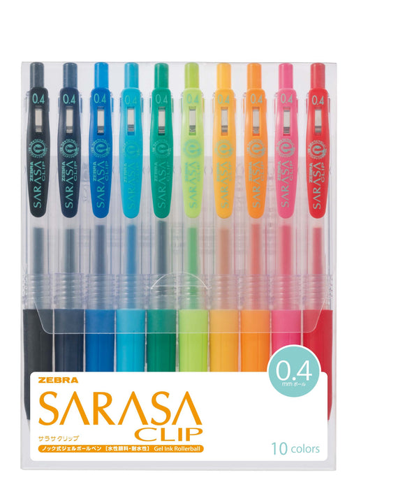 Zebra Gel Ballpoint Pen Sarasa Clip 0.4mm 10 Assorted Colors JJS15-10CA