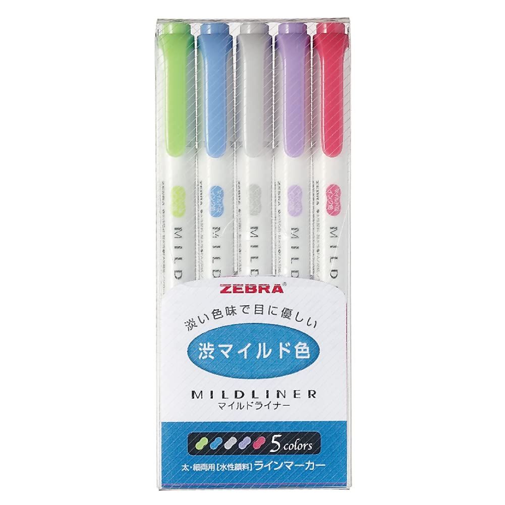 Sarasa Zebra Mildliner Highlighter Pens Japan 5 Colors 6.1 x 14.3cm