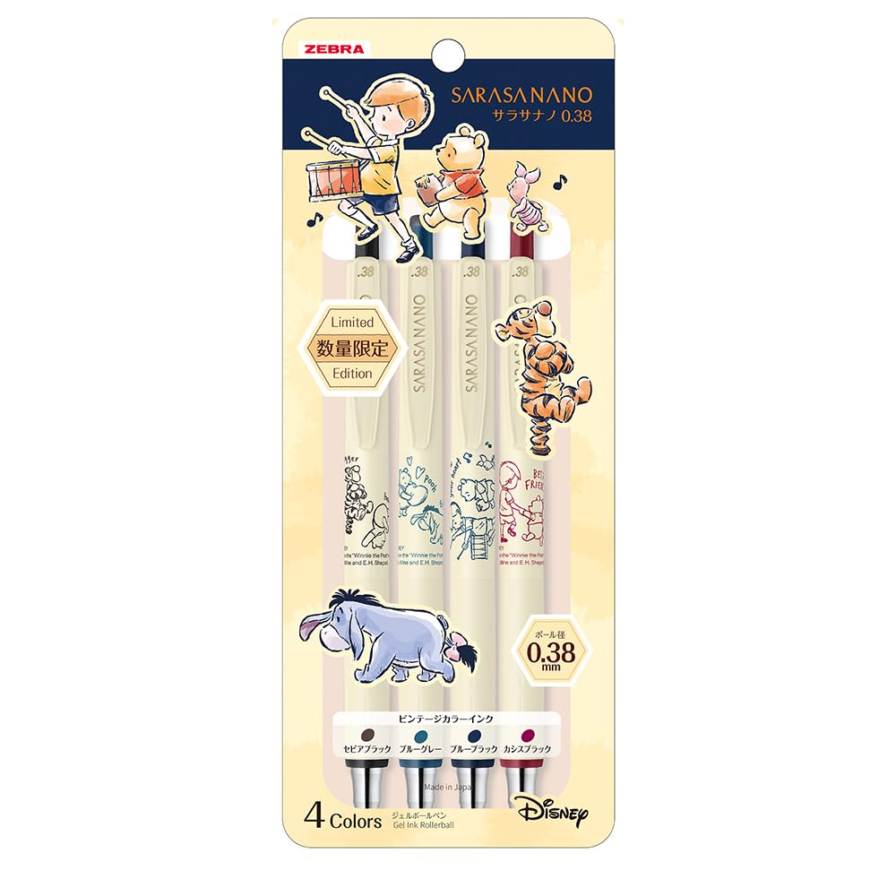 Zebra Sarasa Nano 0.38mm Gel Pen Winnie The Pooh Limited Edition 4-Col