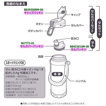 Zojirushi Stainless Steel Water Bottle Stopper Cool Packing Design BB453016M-00