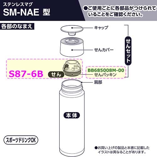 Zojirushi S87-6B 不鏽鋼杯塞和墊圈，適用於 SM-NA SM-NAE 水瓶
