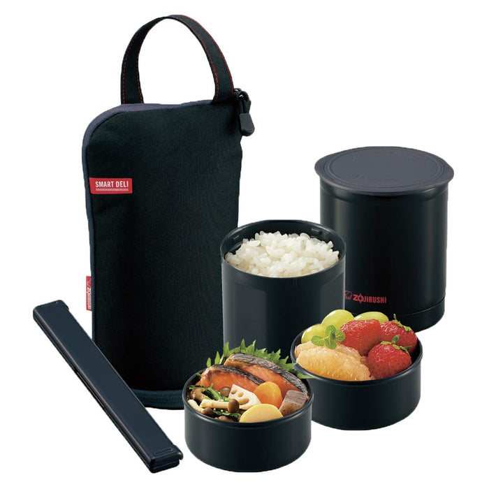 Zojirushi 隔热不锈钢食品罐 带午餐袋和筷子 可微波炉加热 黑色