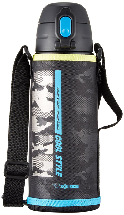 Zojirushi Camouflage Black Stainless Steel Water Bottle 820ml with 2Way Cup & Direct Drinking Pouch