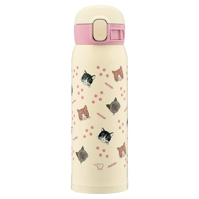 Zojirushi Girls Stainless Steel Water Bottle Easy Clean 480ml with Integrated Lid - Cat Beige