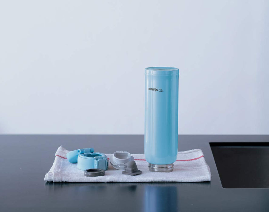 Zojirushi Lightweight Stainless Steel Water Bottle 360ml Warm/Cold One-Touch Open Light Blue