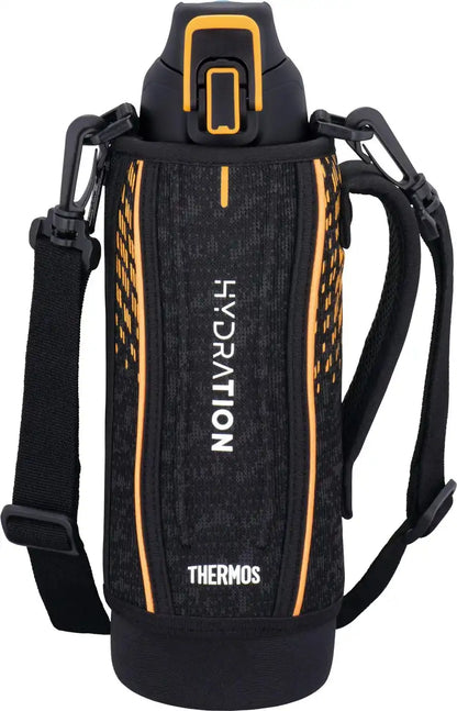 Thermos 1L Black Orange Sports Bottle Cold Storage Vacuum Insulated - FHT-1001F BKOR