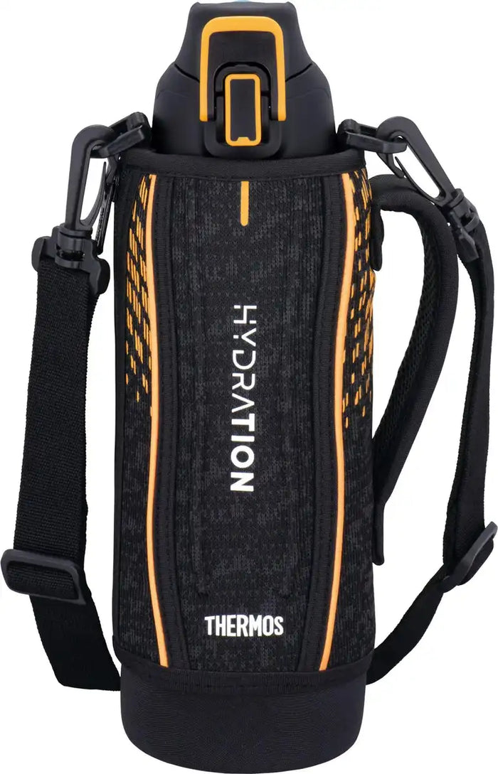 Thermos 1L Black Orange Sports Bottle Cold Storage Vacuum Insulated - FHT-1001F BKOR