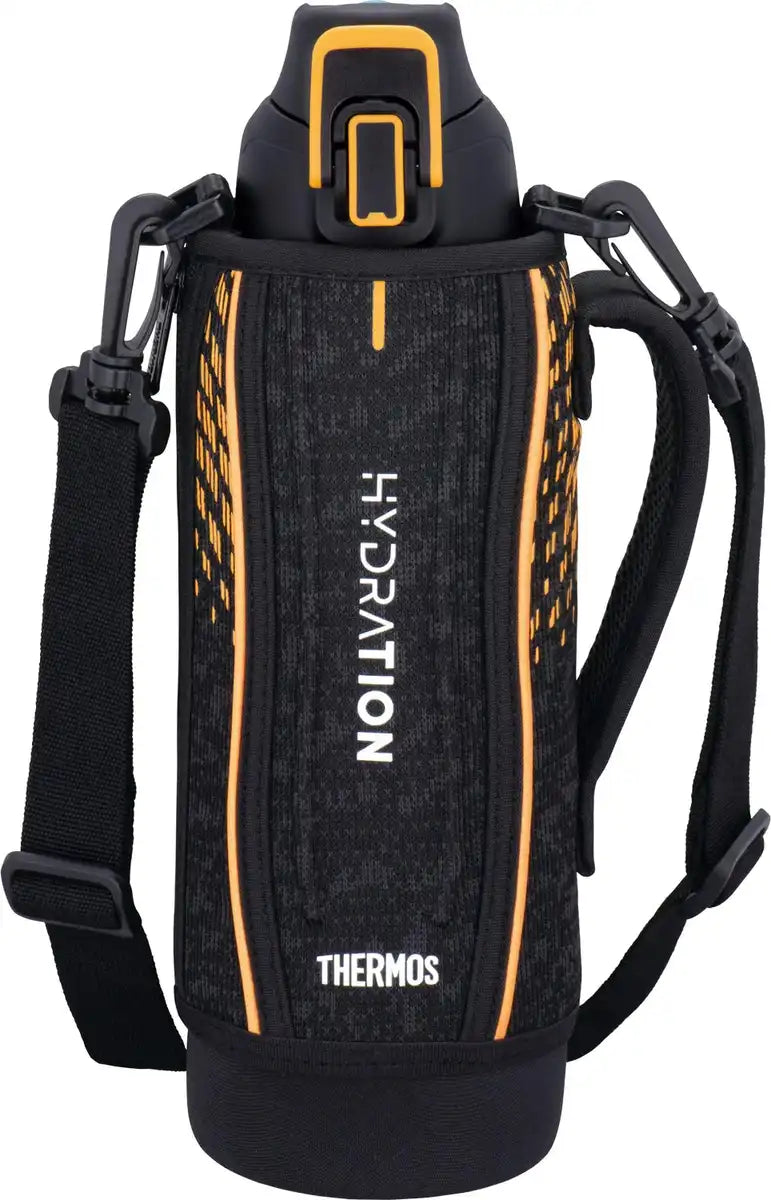 Thermos 1L Black Orange Sports Bottle Cold Storage Vacuum Insulated - FHT-1001F BKOR
