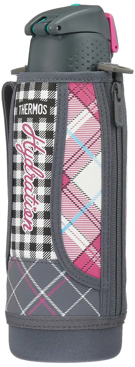 Thermos 1.0L Grey Gingham Vacuum Insulated Sports Bottle One-Touch Open Type