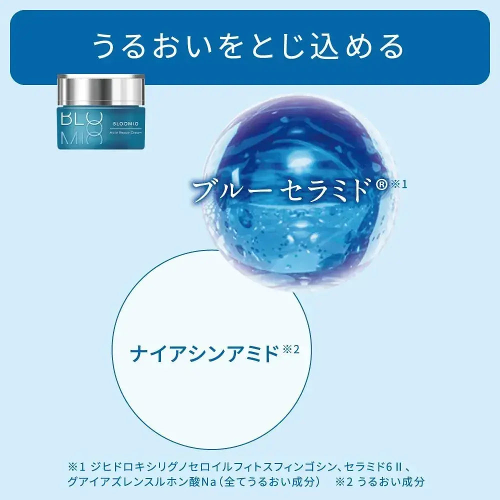 Bloomio Moist Repair Cream Blue Ceramide Niacinamide 1.1 oz