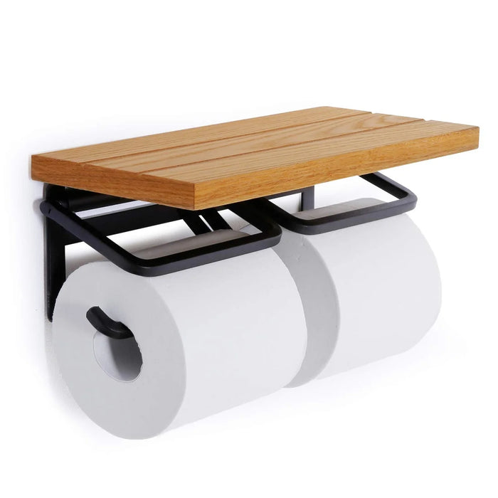 Lowya Toilet Paper Holder Iron Shelf Wooden Double 2 Strands Twin Type Natural Japan