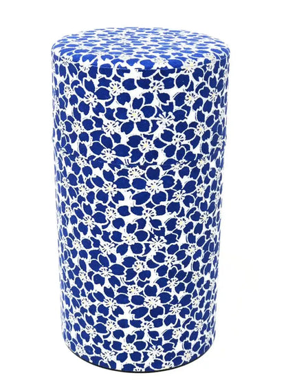 Kitsusako Kyoto-Born Yuzen Paper Tea Can Cherry Blossom Pattern - Tea Caddy Tea Container Tea Pot (Blue 150G) Japan