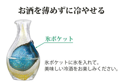 Toyo Sasaki Glass Gold Leaf Cold Sake Set Made In Japan - Carafe 300Ml Glasses 80Ml (3Pcs) G640-M60