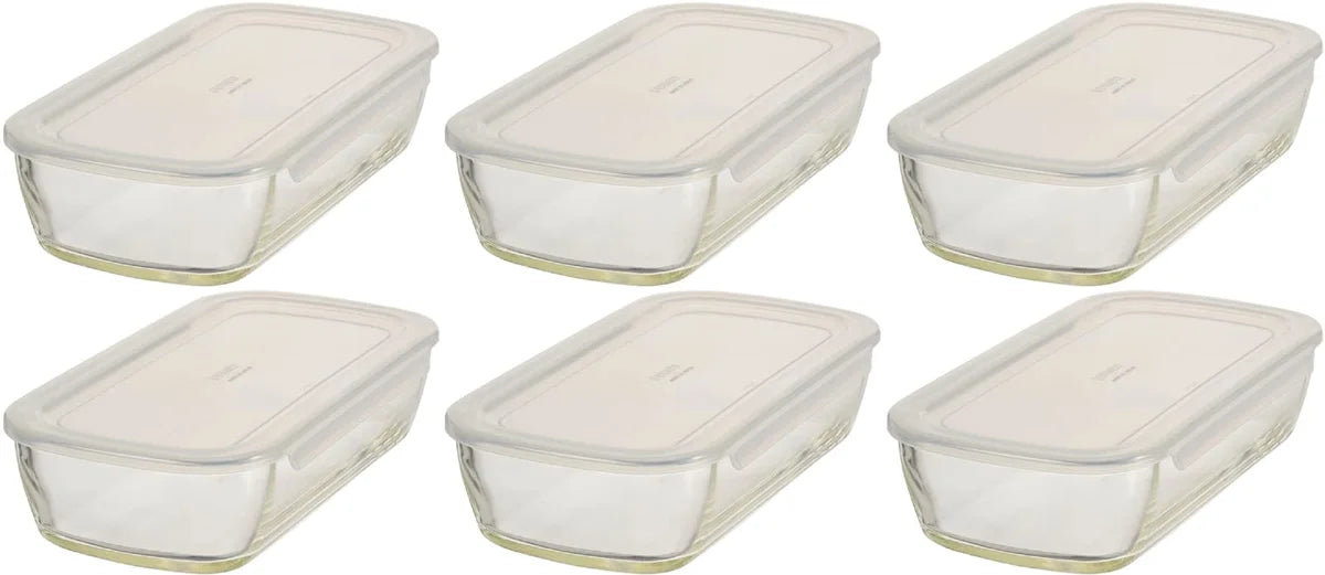 Hario Japan Buono Kitchen Kstl-90-Tw Glass Storage Containers (6-Pack) 900Ml Heat-Resistant Square Clear
