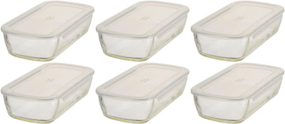 Hario Japan Buono Kitchen Kstl-90-Tw Glass Storage Containers (6-Pack) 900Ml Heat-Resistant Square Clear