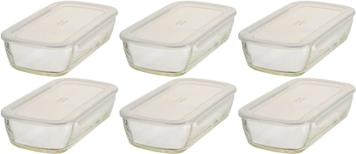 Hario Japan Buono Kitchen Kstl-90-Tw Glass Storage Containers (6-Pack) 900Ml Heat-Resistant Square Clear