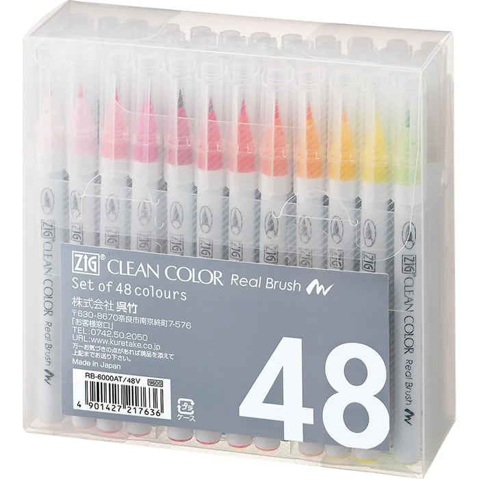 Kuretake Zig Clean Color Real Brush Markers Set 48 Colors RB-6000AT/48V