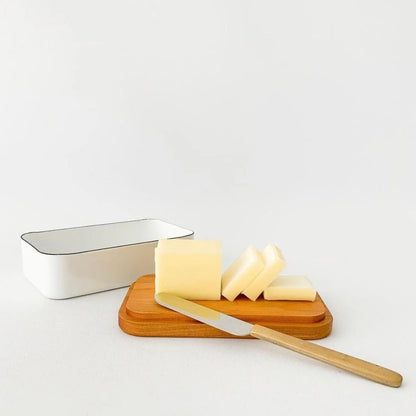 Noda Horo Enamel Butter Dish With Solid Cherry Wood Lid for 450 g Butter