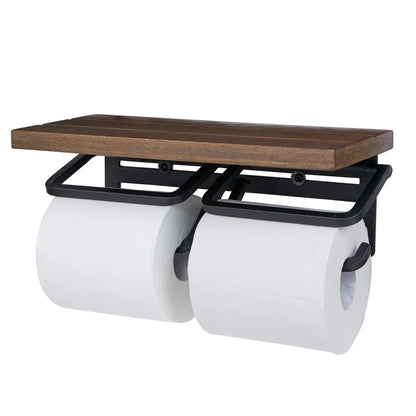 Lowya Toilet Paper Holder Iron Shelf Wooden Double 2 Rows Twin Type Vintage Brown Japan