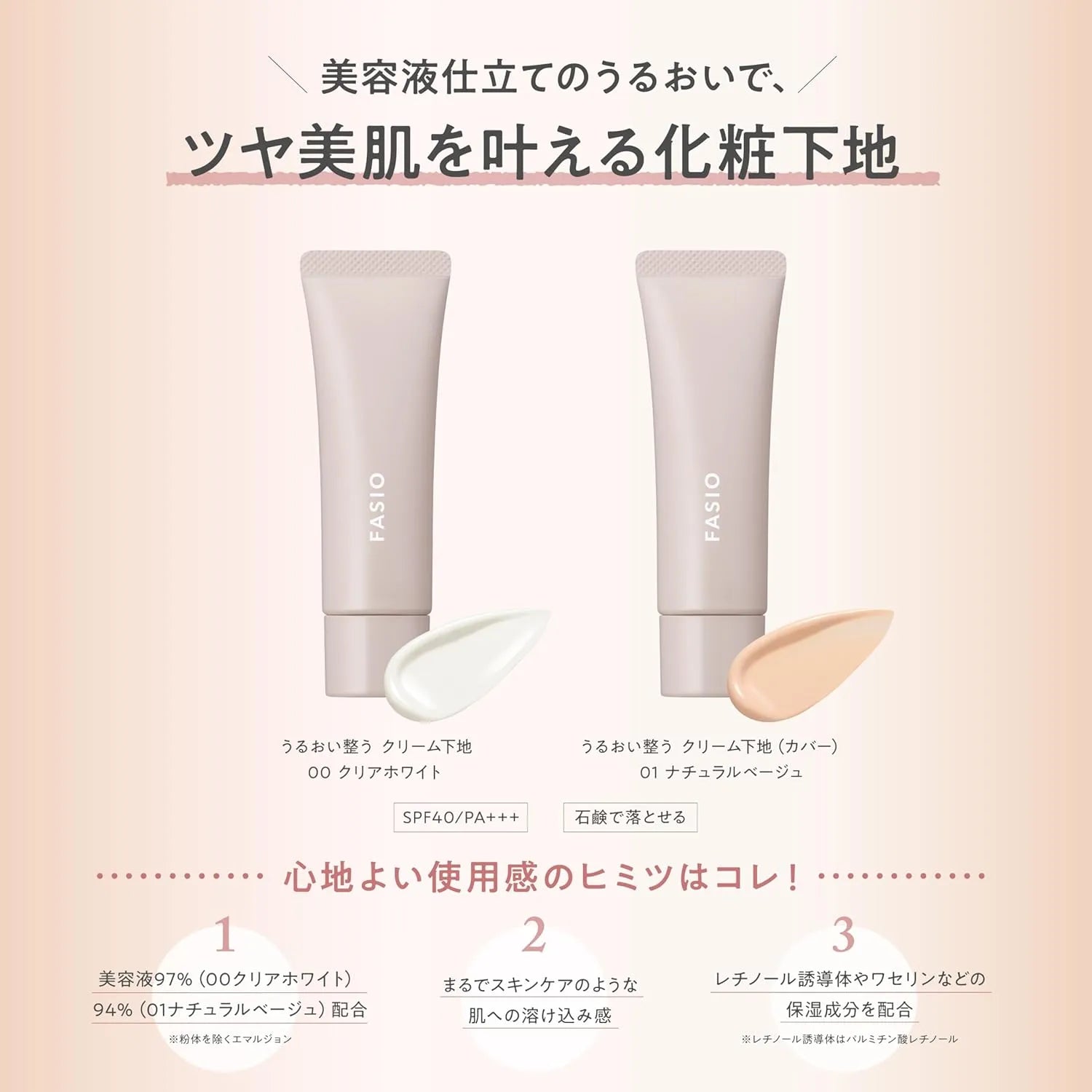 Fasio Moisturizing Cream Base Natural Beige SPF40 PA Washable