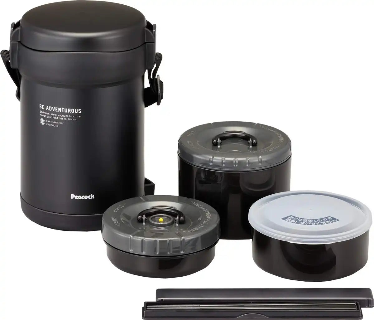 The-Peacock Japan 1.8L Matte Black Stainless Steel Lunch Jar Arl-18 Bd Thermal Insulation
