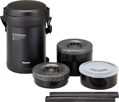 The-Peacock Japan 1.8L Matte Black Stainless Steel Lunch Jar Arl-18 Bd Thermal Insulation