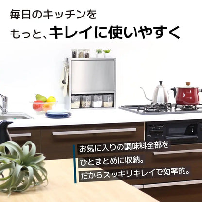 Kawaguchi Koki Hairline Style Stainless Steel Spice Rack Japan (4 Seasoning Pots) 21384