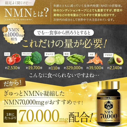 Gorilla Power NMN 70000 mg 210 Acid Resistant Capsules High Purity