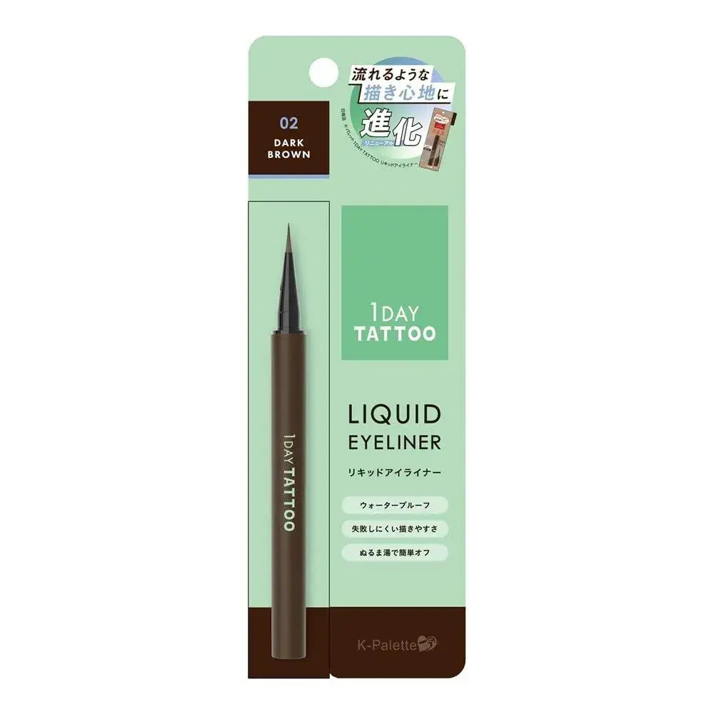 K-Palette 1DAY TATTOO Waterproof Liquid Eyeliner - 02 Dark Brown - 4948130736429
