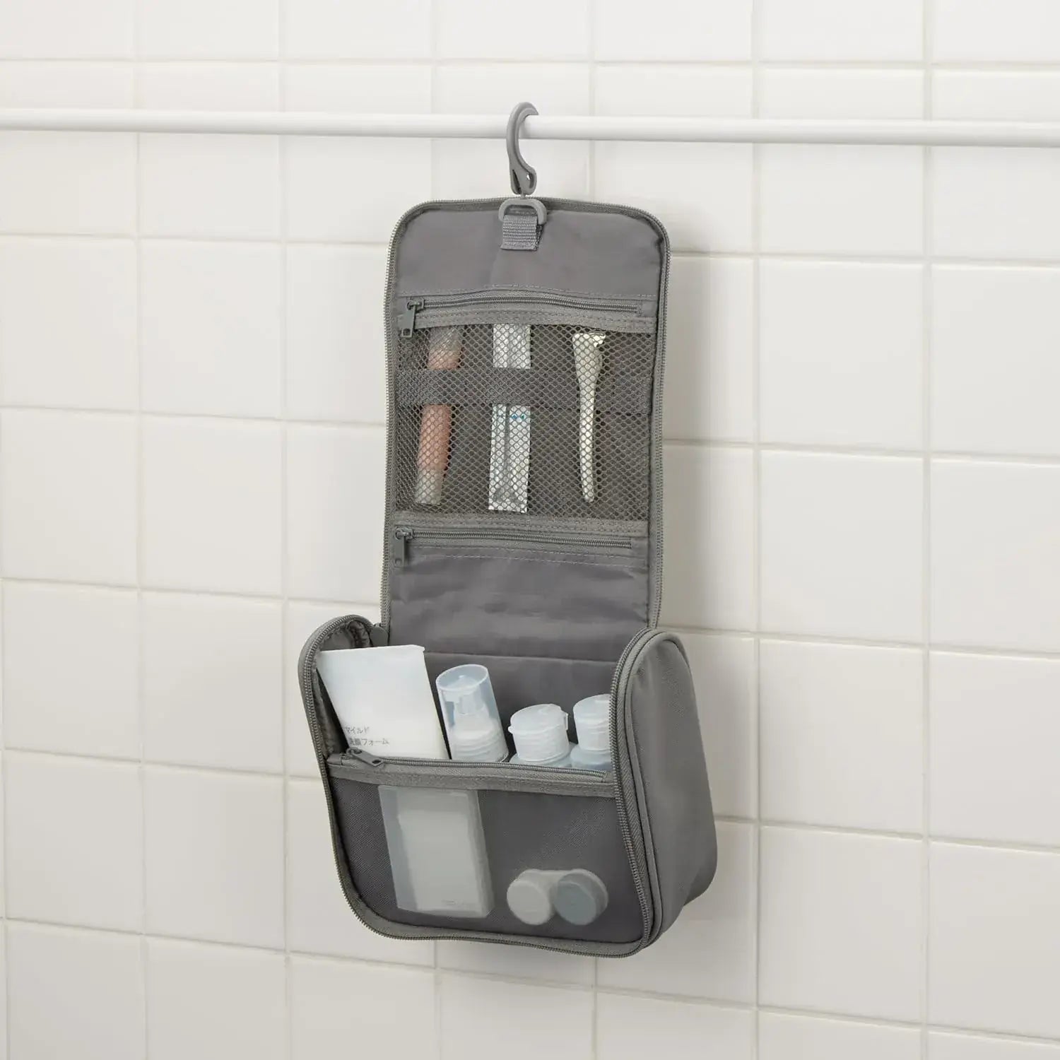 Muji Polyester Hanging Toiletry Case Medium Gray