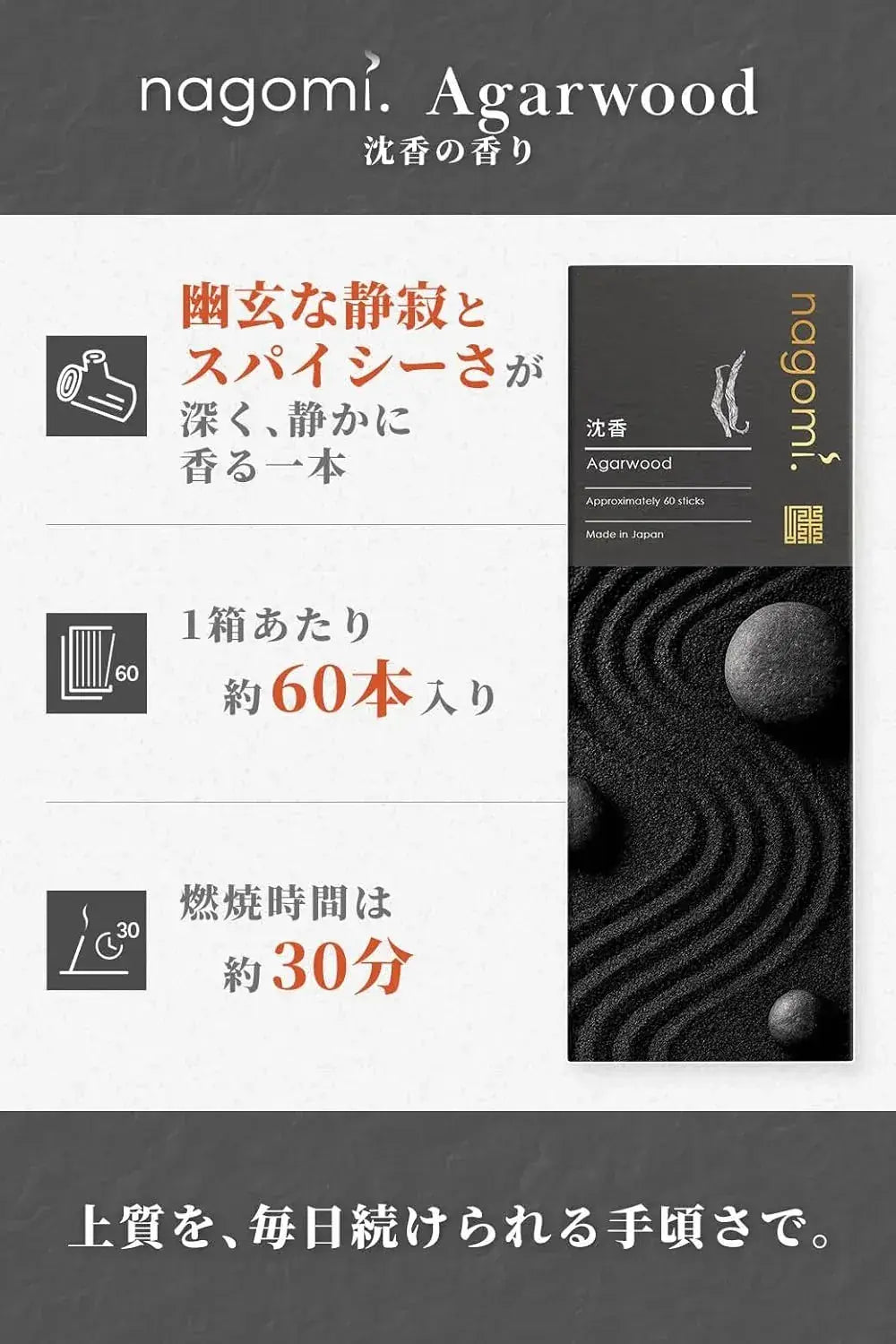 Nagomi Kobo Agarwood Incense Sticks Sandalwood Relaxing Japan