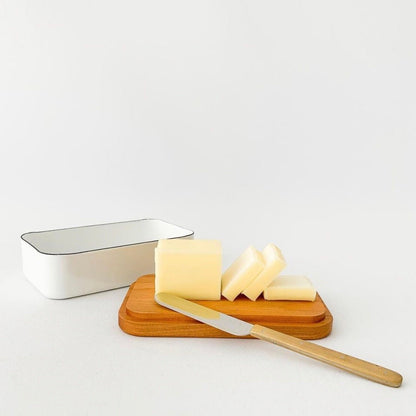 Noda Horo Enamel Butter Dish With Solid Cherry Wood Lid for 450 g Butter