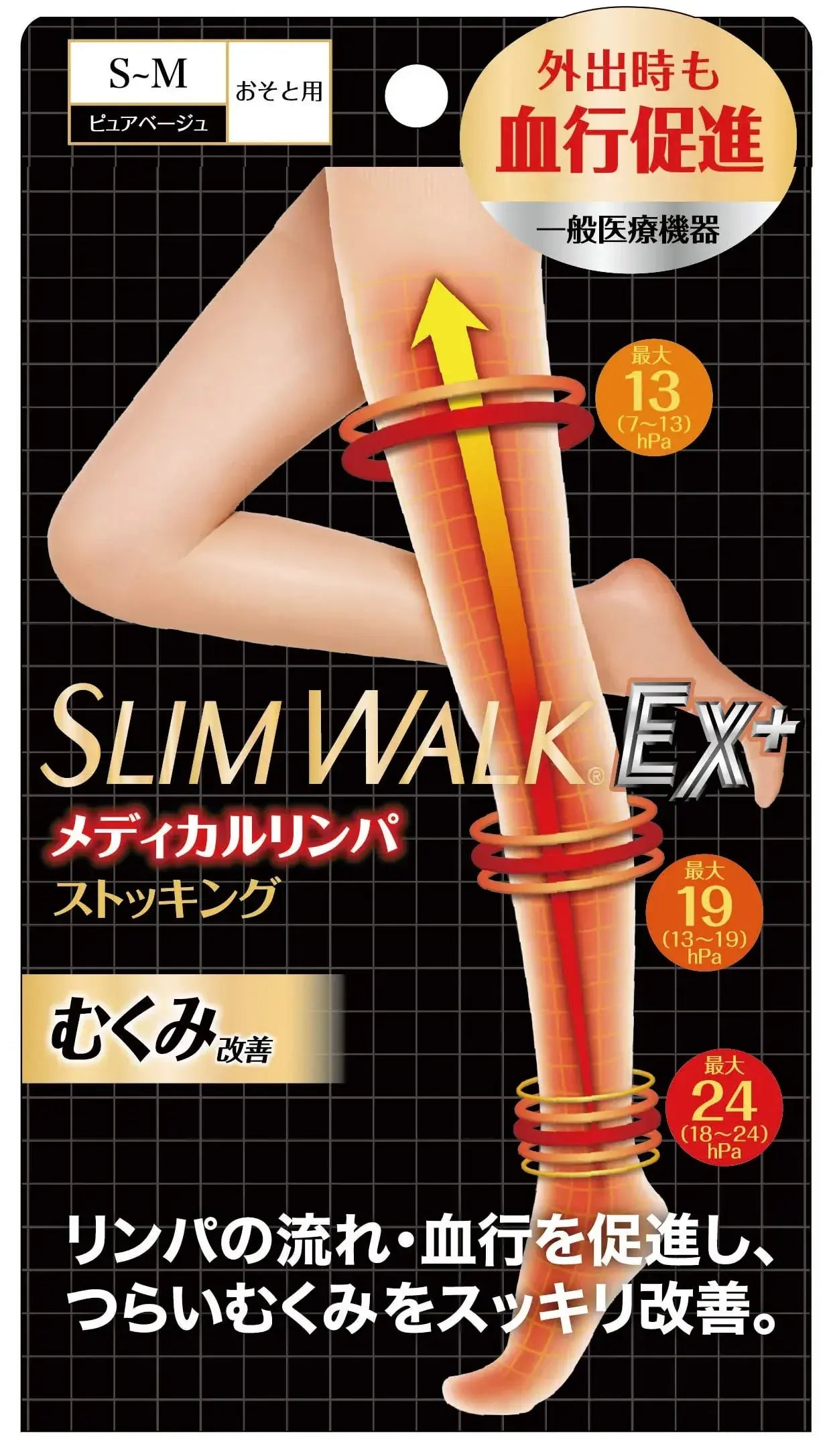 Slim Walk Medical Compression Socks for Lymphedema and Swelling - S/M Stockings - 4902522672672