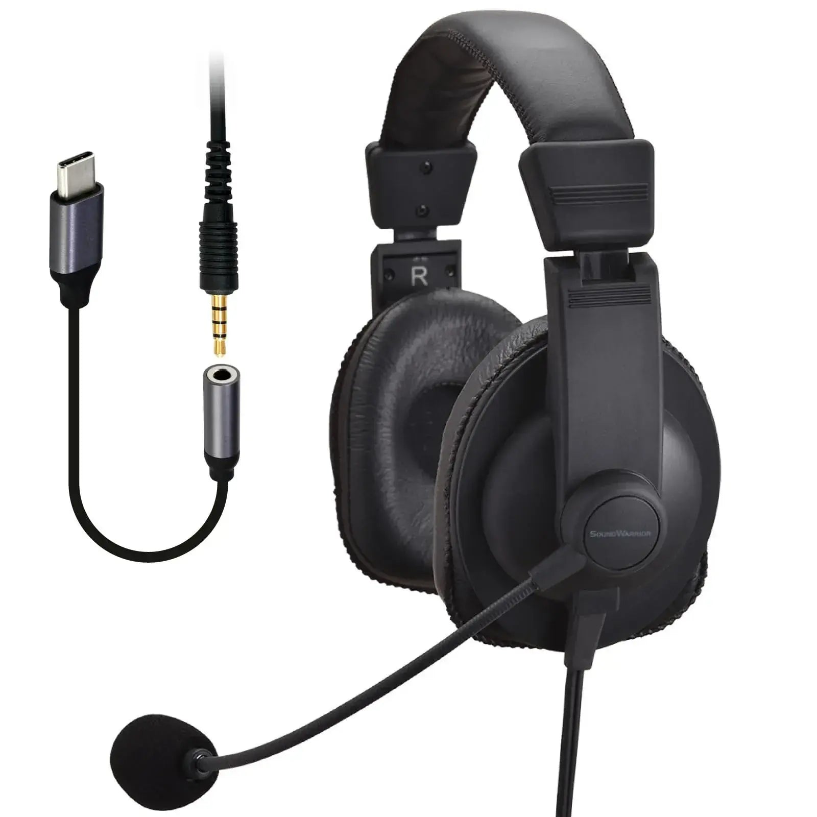 Soundwarrior Lightweight Wired Headset with USB C Adapter