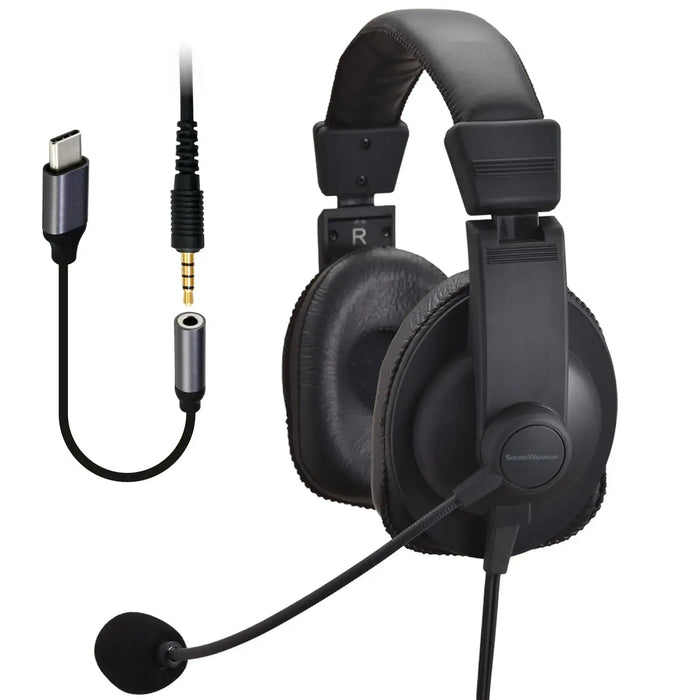 Soundwarrior Lightweight Wired Headset with USB C Adapter