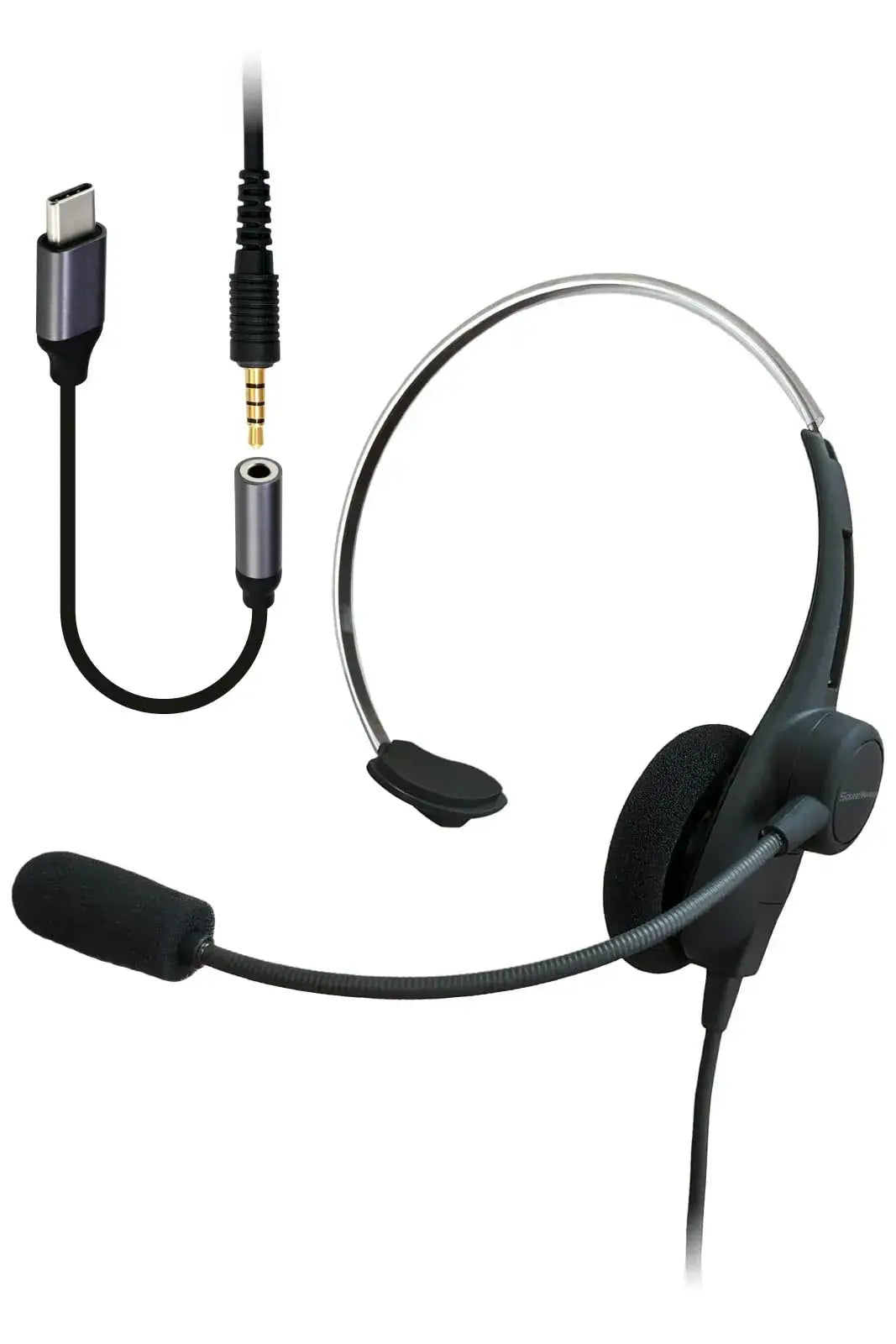 Soundwarrior Lightweight Wired Headset with USB C Adapter - H1 Single On-Ear - 4522425051017