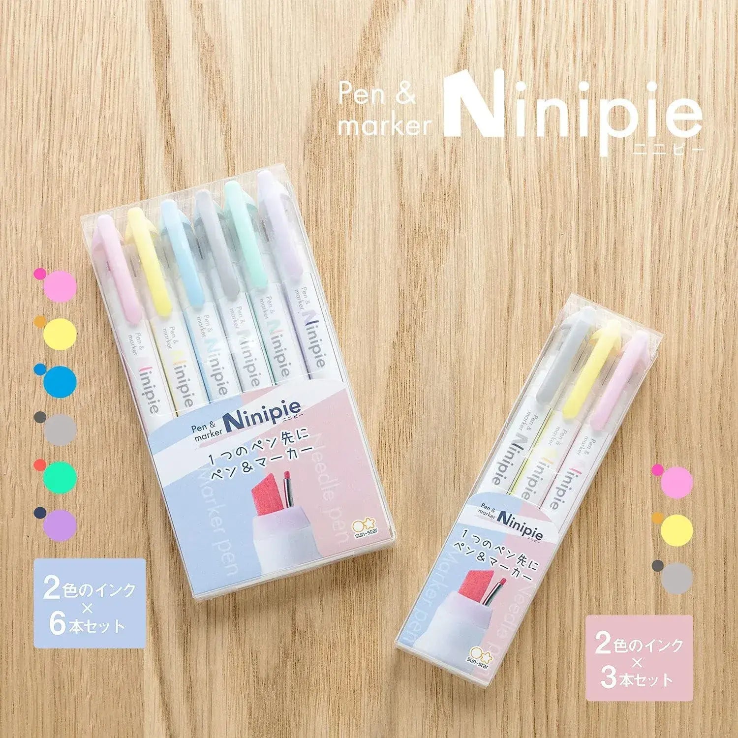 Sun-Star Pen and Line Marker Set Water-Based Nimppy 6 Pack
