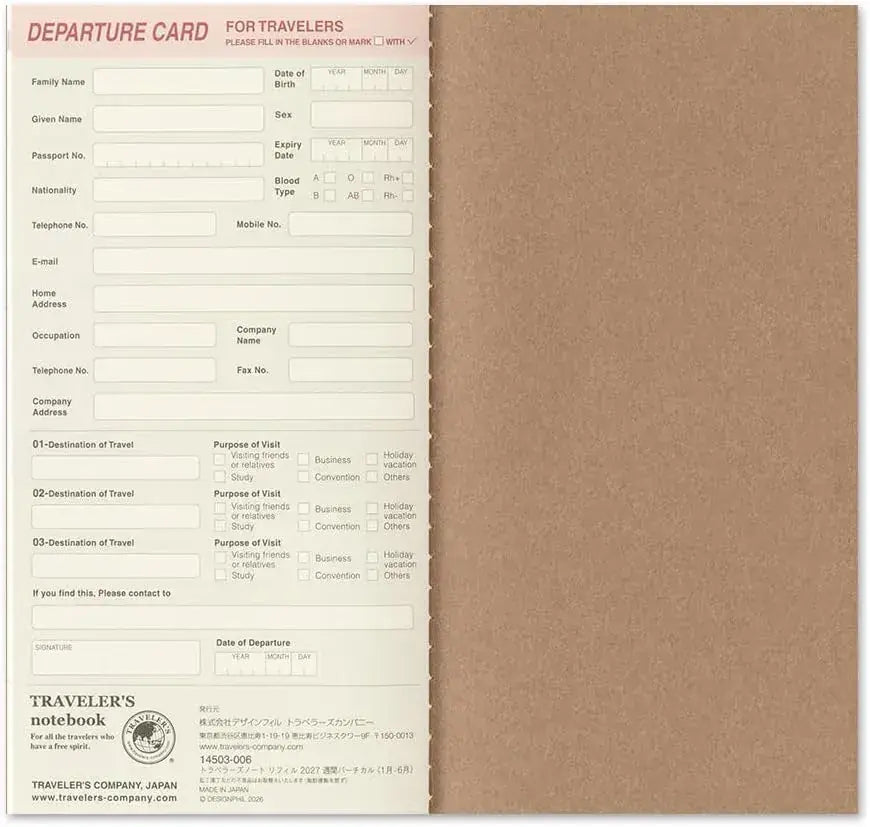 Traveler's Notebook Planner Refill