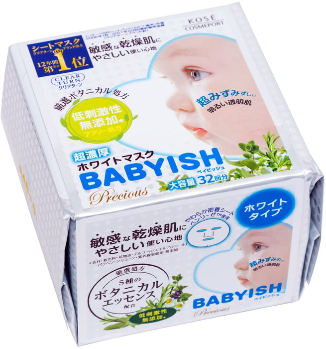Kose Cosmeport Clear Turn Babyish Precious Pure Face Mask C White 32 Sheets