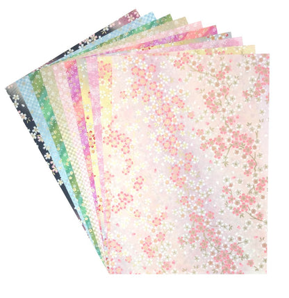 Japan Washi Kawasumi Hand-Dyed Cherry Pattern Chiyogami Yuzen Washi B4 25.7X36.4Cm 10 Patterns