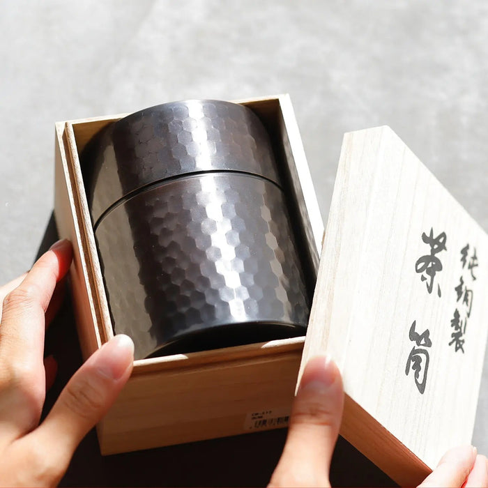 Asahi Copper Japanese Loose Tea Leaf Chazutsu Tea Caddy W/ Spoon & Gift Box