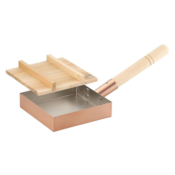 Asahi Copper Omelette Pan With Wood Lid 15cm
