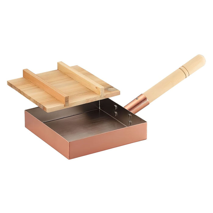 Asahi Copper Omelette Pan With Wood Lid 18cm
