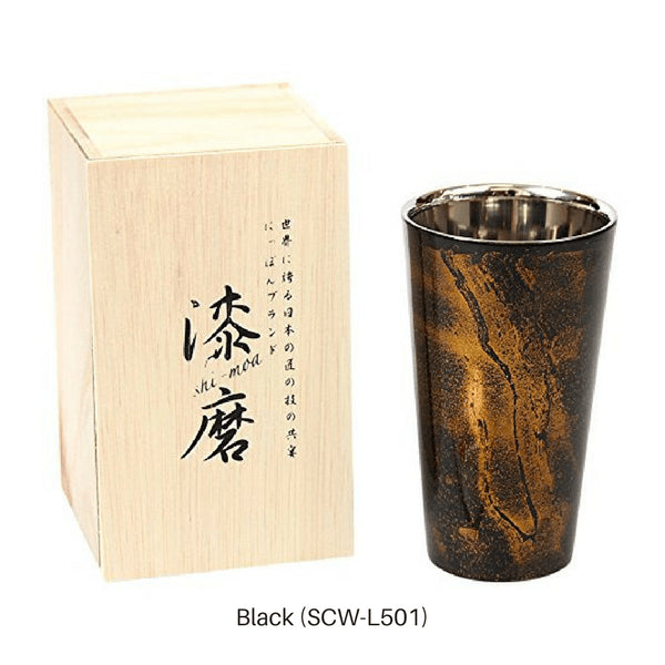 Asahi Yamanaka Urushi Lacquered Double-Wall Cooler Glass 270Ml Japan (Gift-Boxed) Black